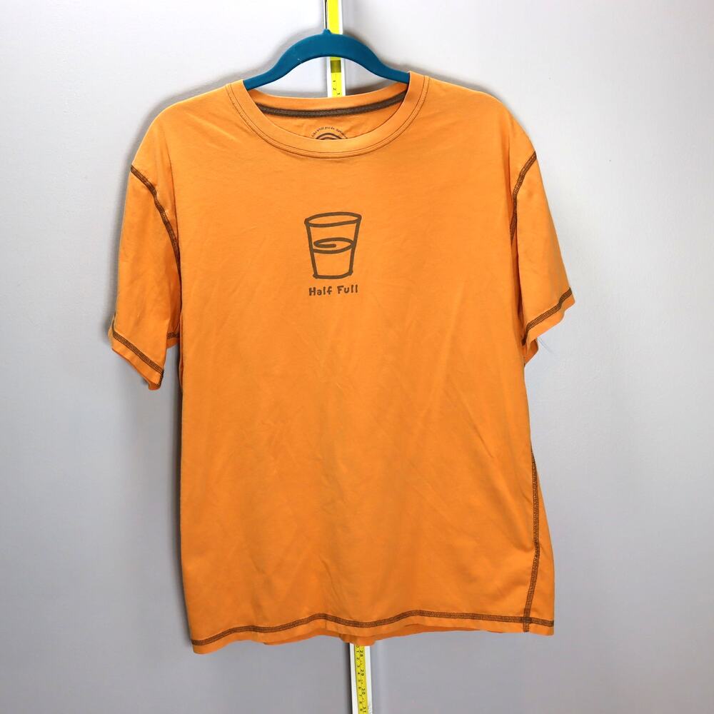 Life Is Good Half Full Graphic T-Shirt Men’s‎ Medium Orange Cotton Tee